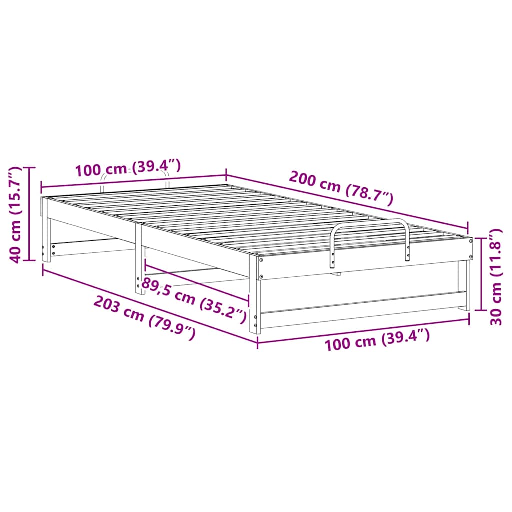 Rám Postele Bílá 100 X 200 Cm Masivní Borové Dřevo