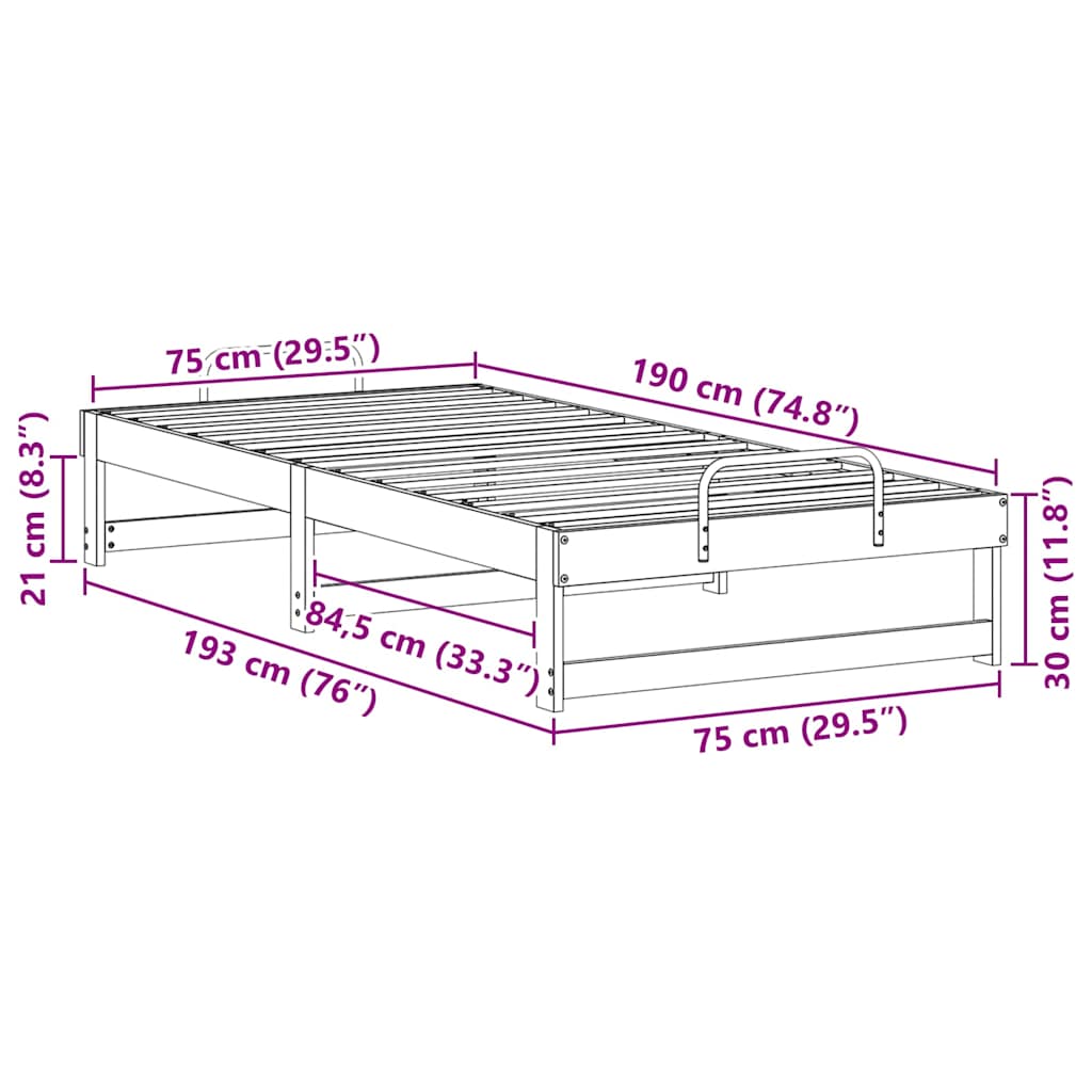 Rám Postele Hnědá 75 X 190 Cm Masivní Borové Dřevo
