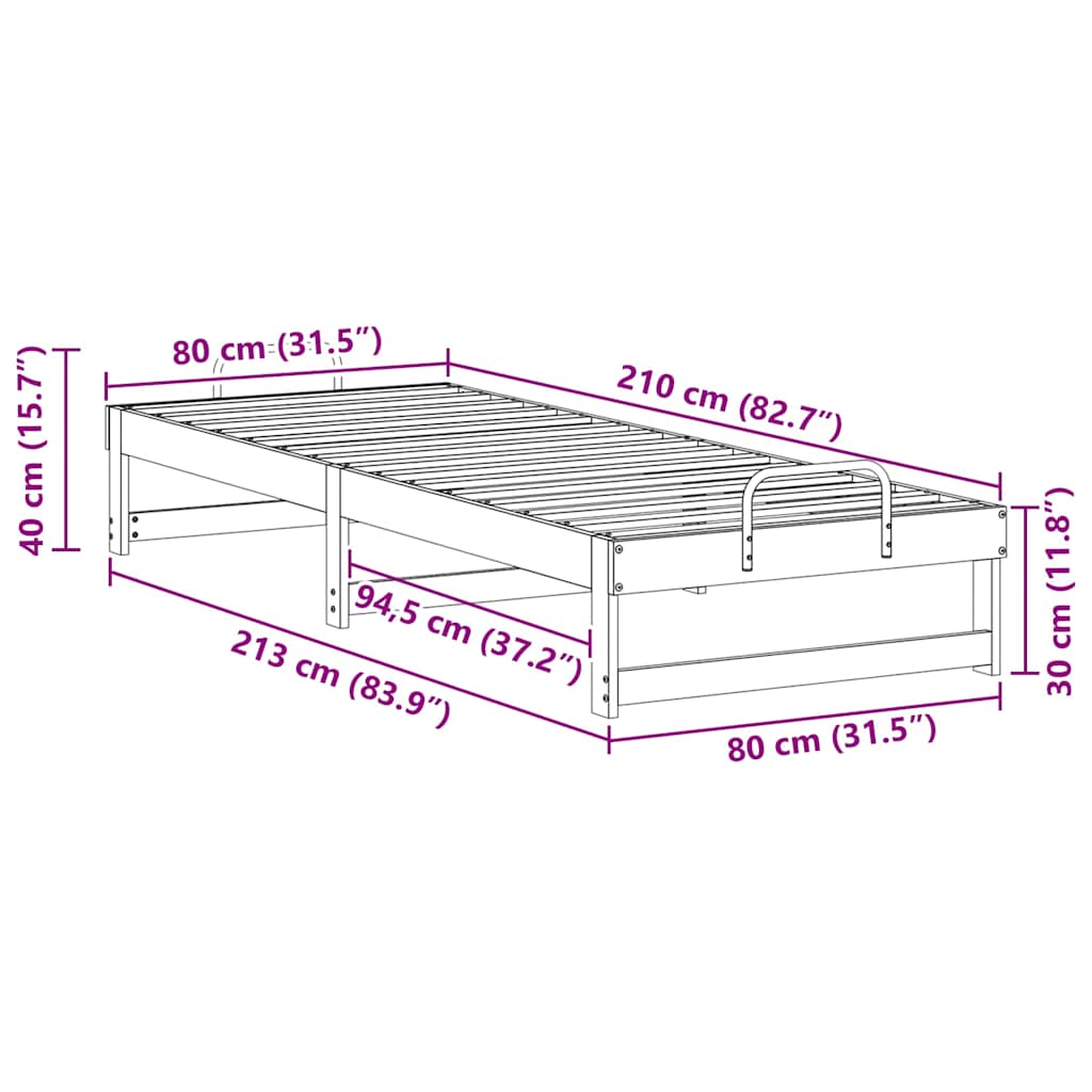 Rám Postele Bílá 80 X 210 Cm Masivní Borové Dřevo