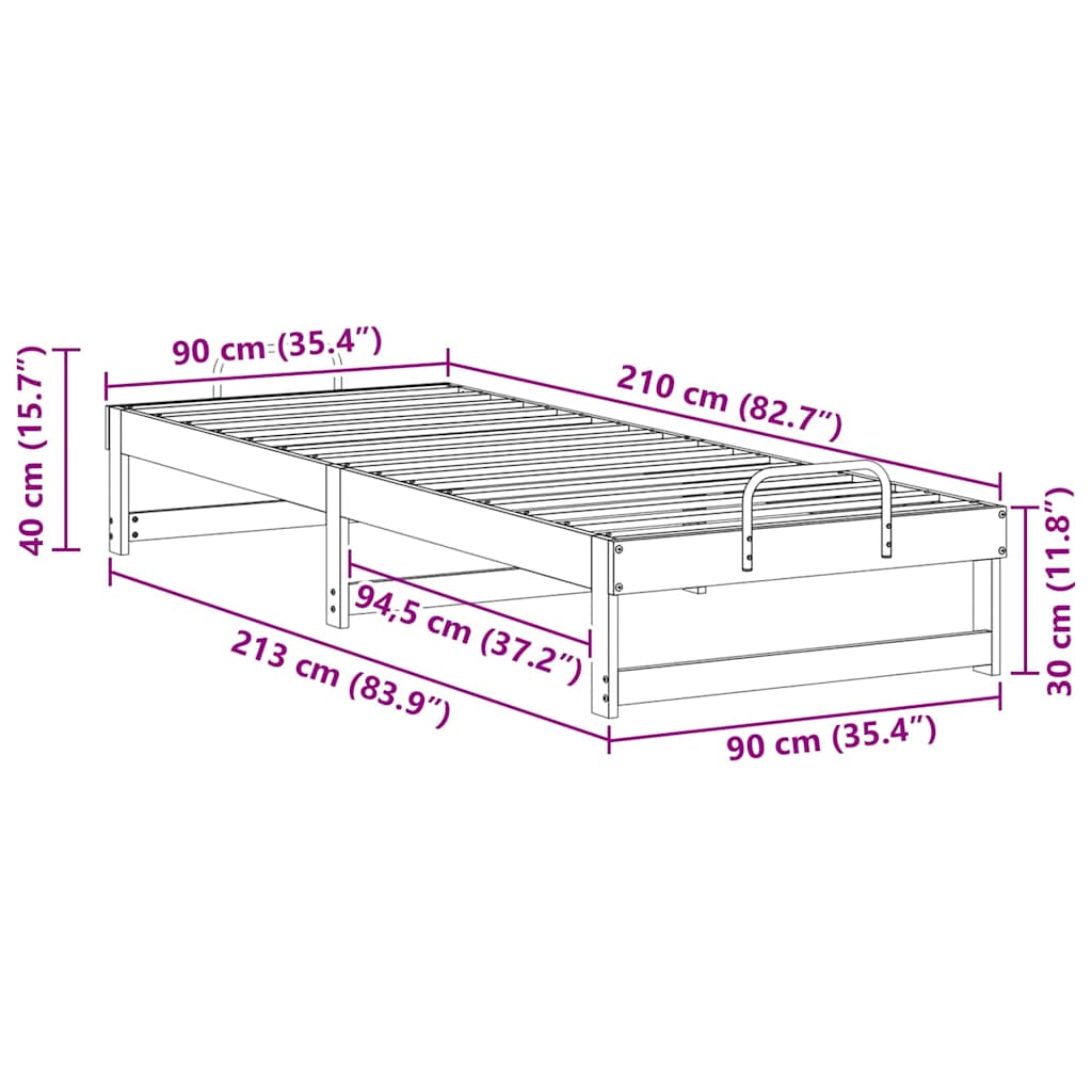 Rám Postele Bílá 90 X 210 Cm Masivní Borové Dřevo