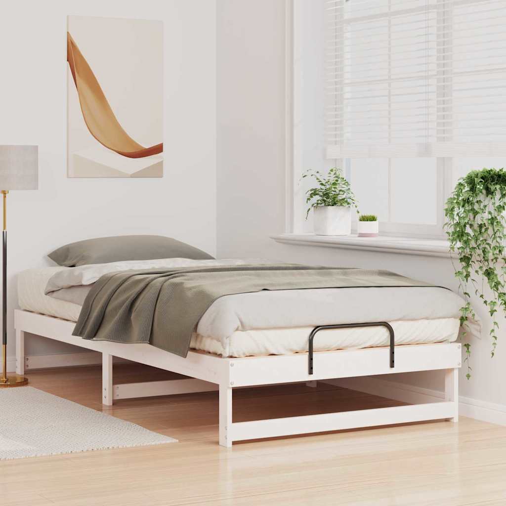 Rám Postele Bílá 100 X 210 Cm Masivní Borové Dřevo