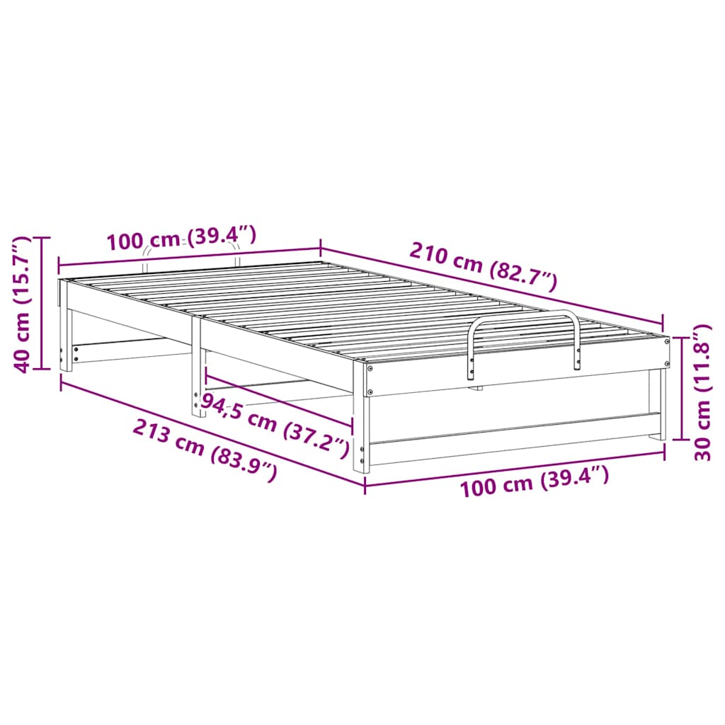 Rám Postele Hnědá 100 X 210 Cm Masivní Borové Dřevo