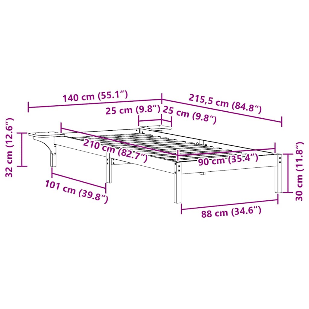 Postelový Rám S Nočními Stolky Přírodní 90 X 210 Cm