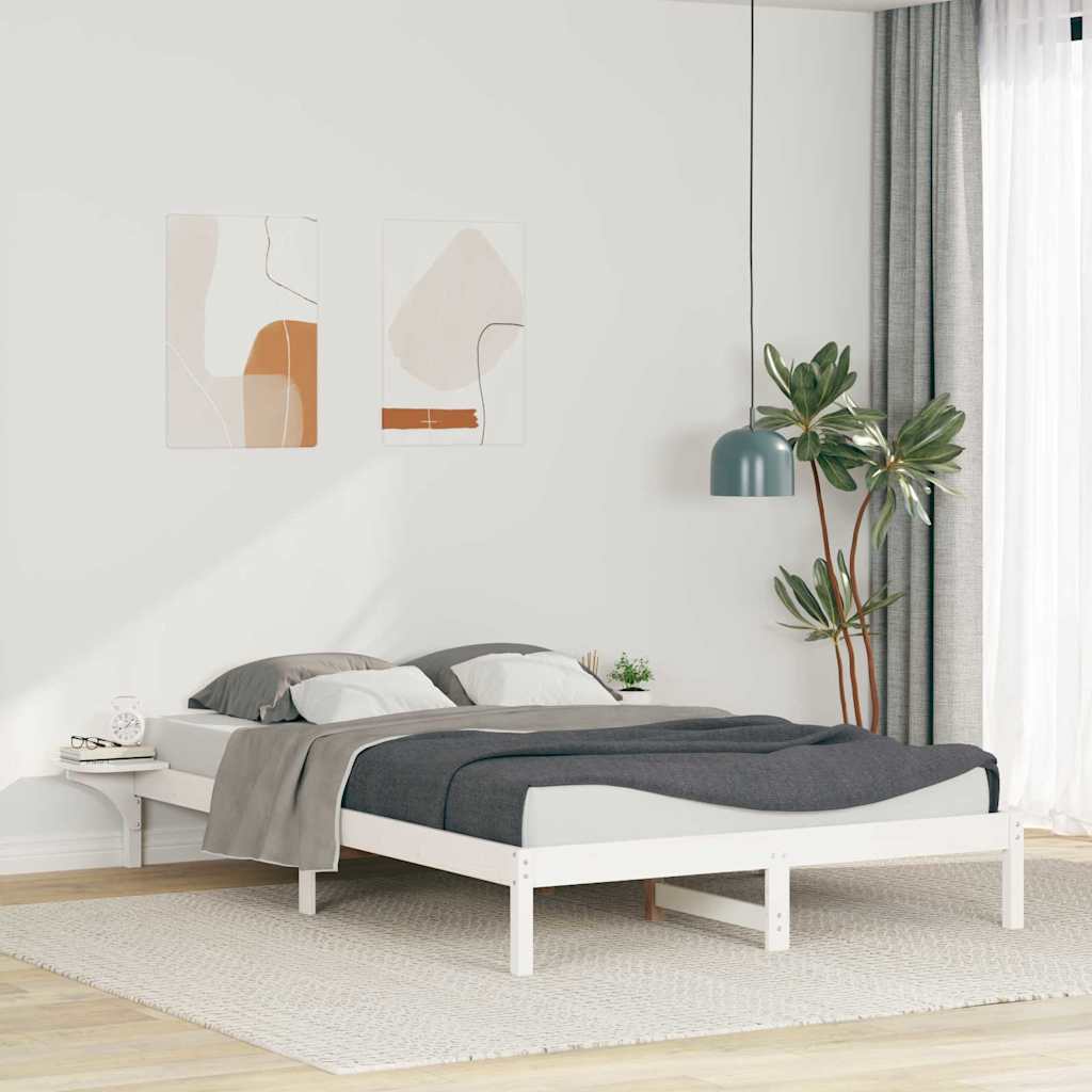 Postelový Rám S Nočními Stolky Bílá 140 X 210 Cm