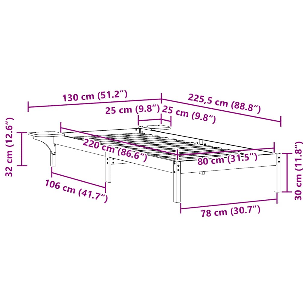 Postelový Rám S Nočními Stolky Přírodní 80 X 220 Cm