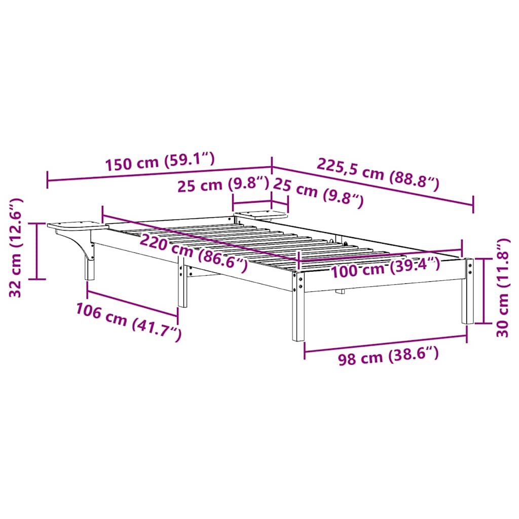 Postelový Rám S Nočními Stolky Přírodní 100 X 220 Cm