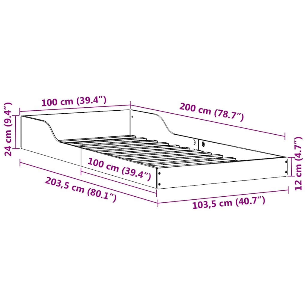 Rám Postele Přírodní 100 X 200 Cm Masivní Borové Dřevo