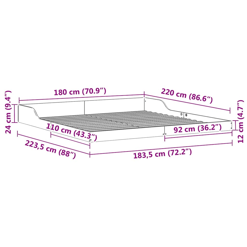 Rám Postele Bílá 180 X 220 Cm Masivní Borové Dřevo