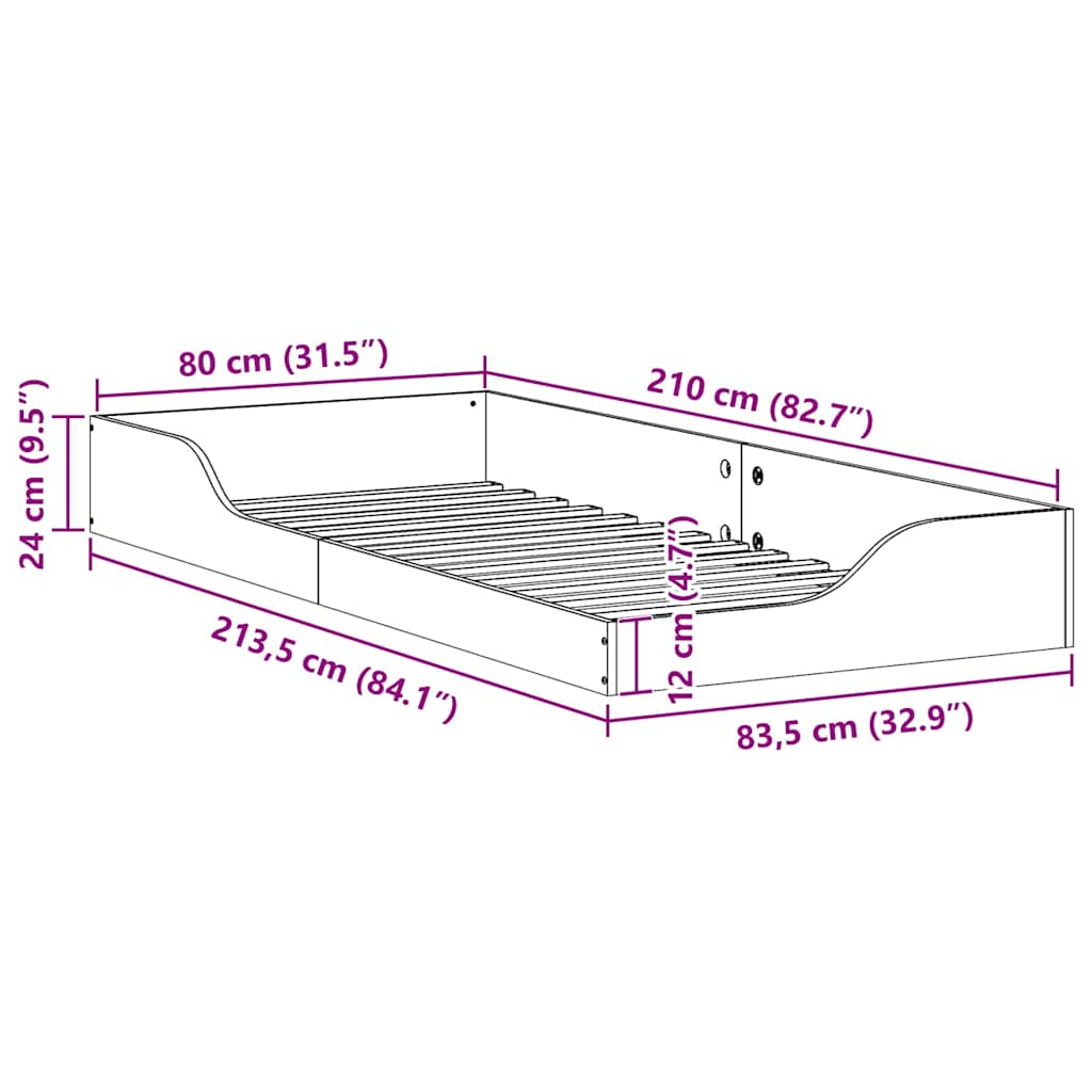 Rám Postele Hnědá 80 X 210 Cm Masivní Borové Dřevo