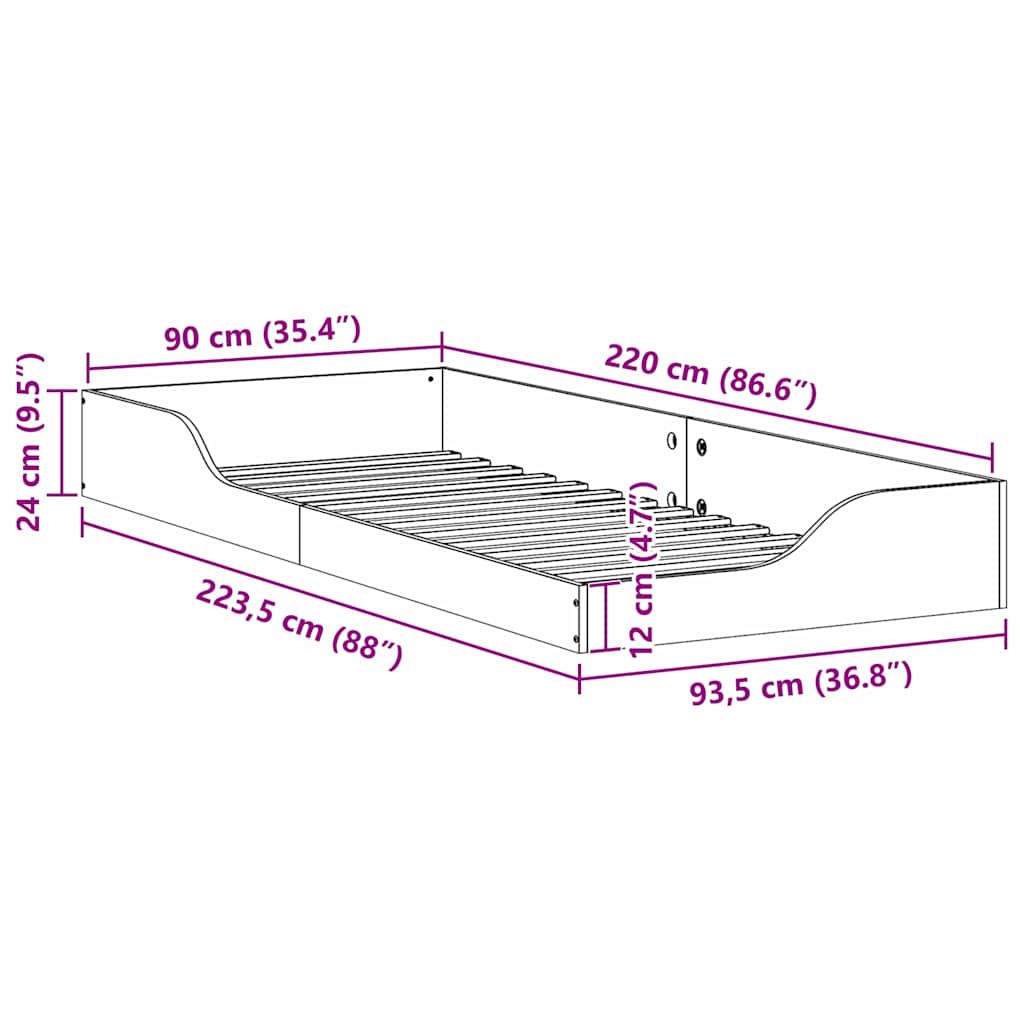 Rám Postele Hnědá 90 X 220 Cm Masivní Borové Dřevo