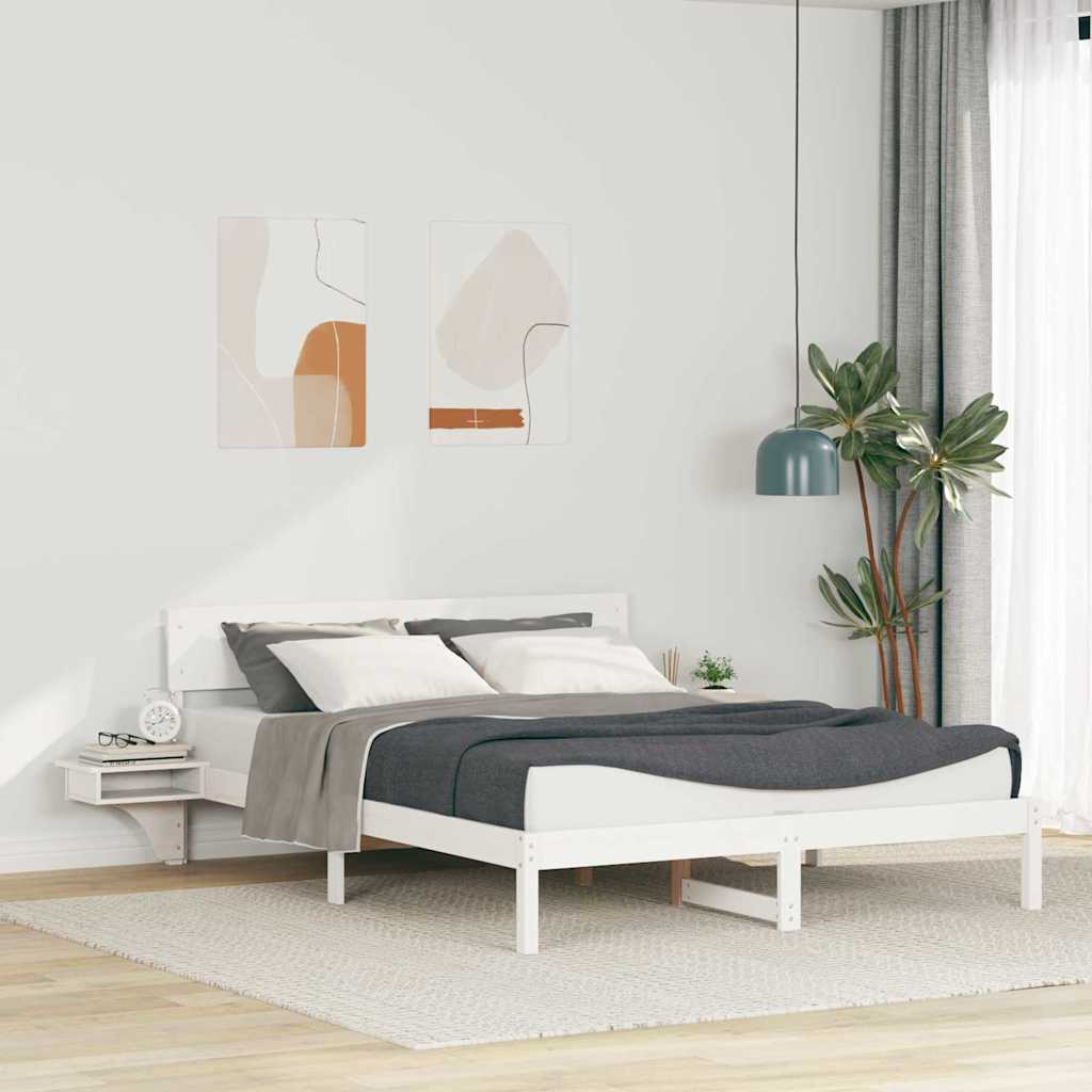 Rám Postele S Čelo Bílá 160 X 200 Cm Masivní Borové Dřevo