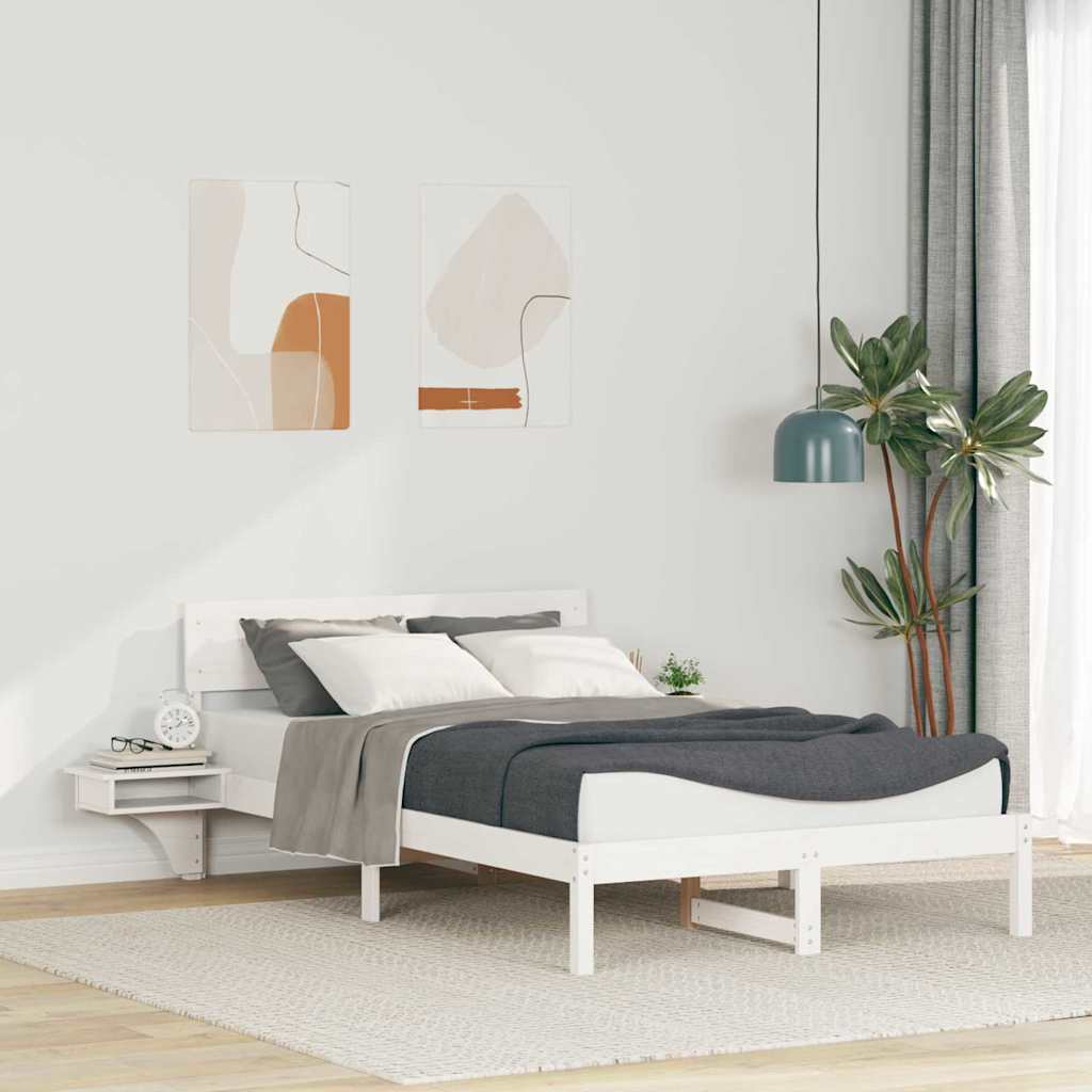 Rám Postele S Čelo Bílá 135 X 190 Cm Masivní Borové Dřevo