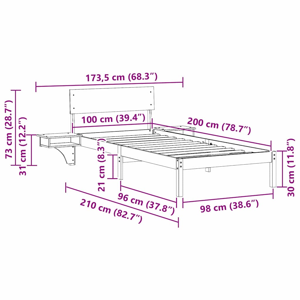 Rám Postele Voskově Hnědá 100 X 200 Cm Masivní Borové Dřevo