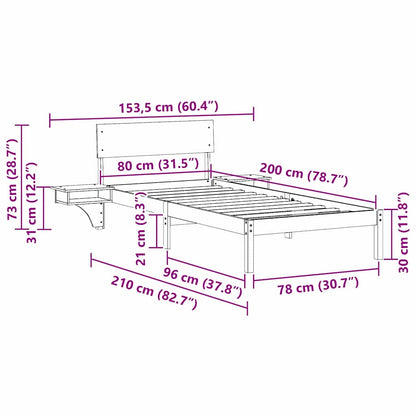 Rám Postele S Čelo Hnědá 80 X 200 Cm Masivní Borové Dřevo