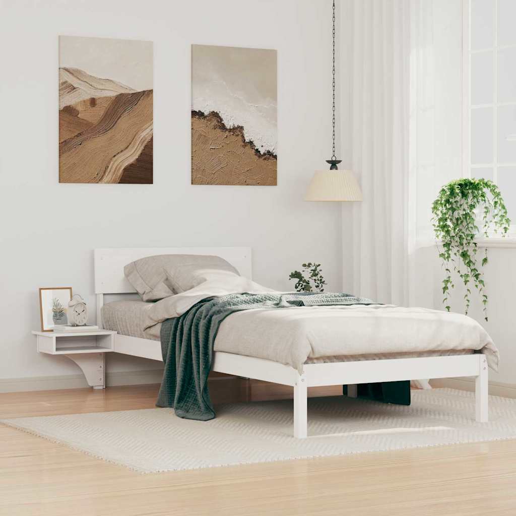 Rám Postele S Čelo Bílá 90 X 190 Cm Masivní Borové Dřevo