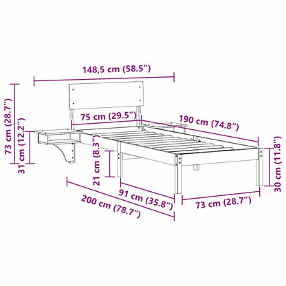 Rám Postele S Čelo Hnědá 75 X 190 Cm Masivní Borové Dřevo