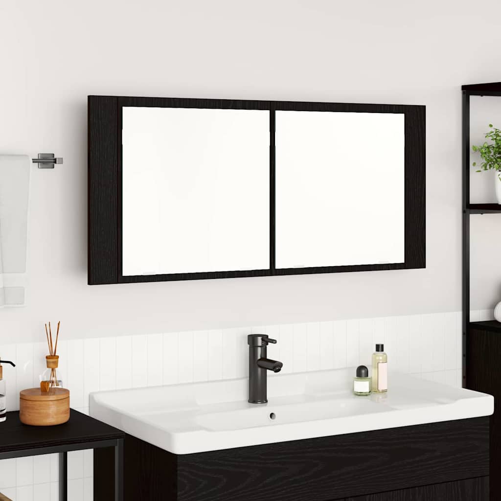 Led Zrcadlová Skříň Černý Dub 100 X 12 X 45 Cm Kompozitní Dřevo