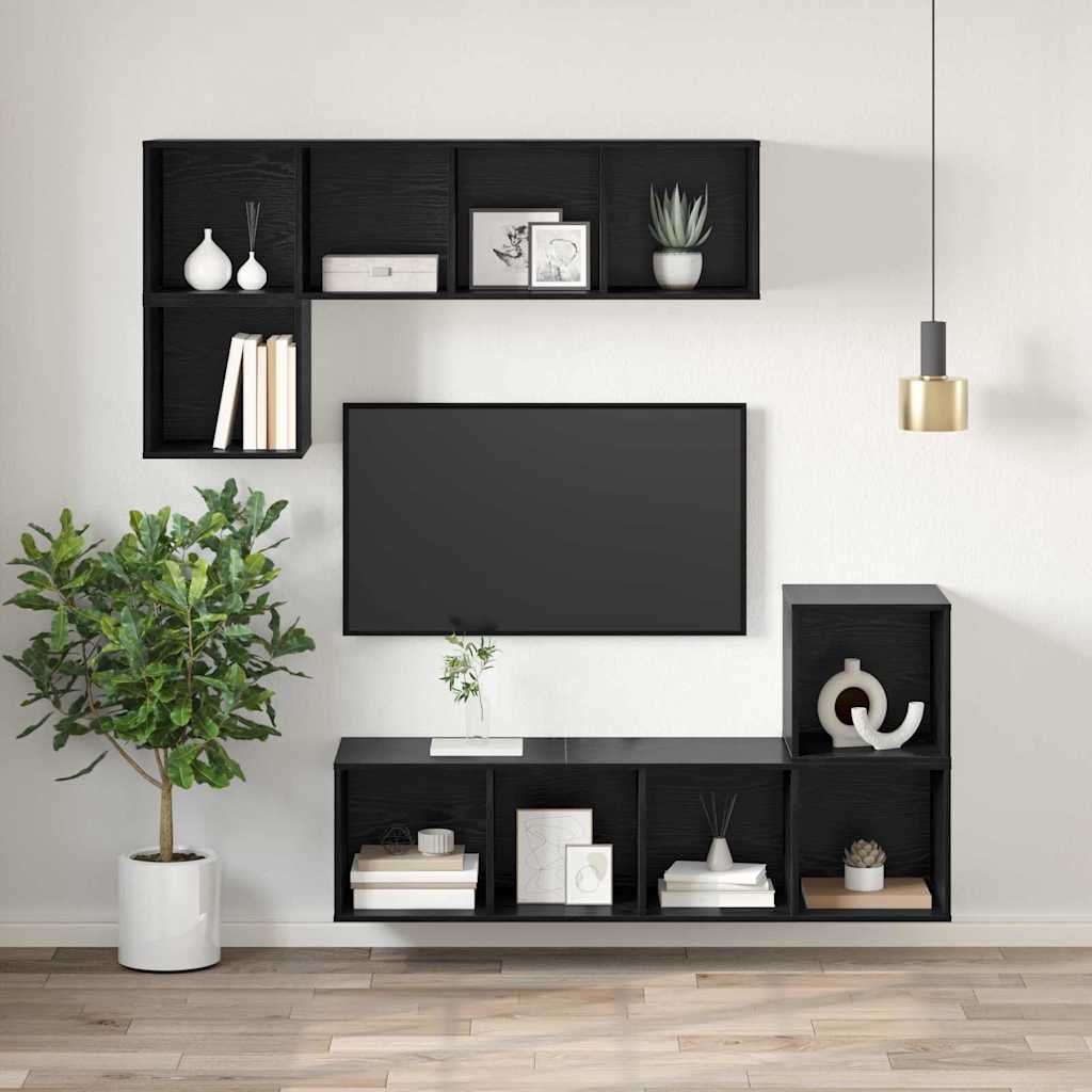 Sestava Tv Skříněk 37 X 37 X 107 Cm Černý Dub Kompozitní Dřevo