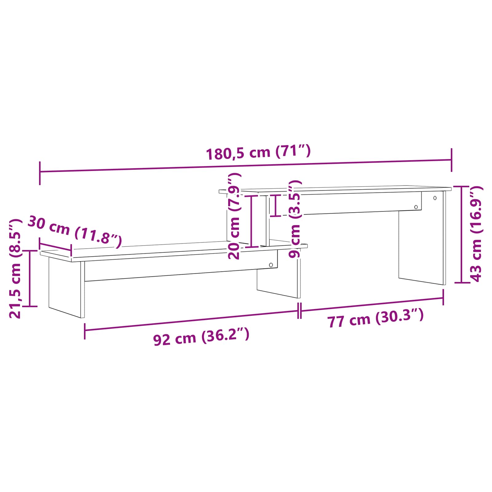 Sestava Tv Skříněk 180,5 X 30 X 43 Cm Staré Dřevo