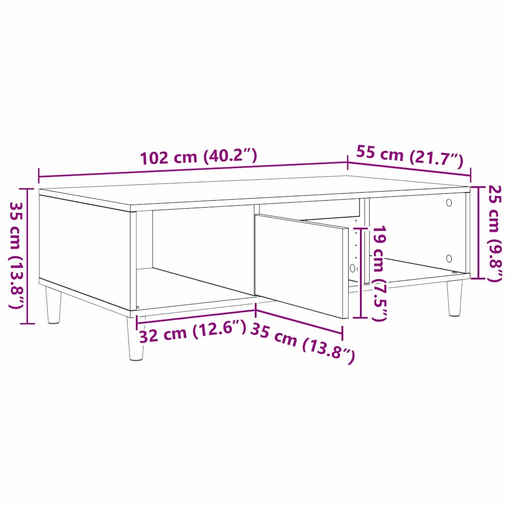 Konferenční Stolek Sonoma Dub 102 X 55 X 35 Cm Kompozitní Dřevo