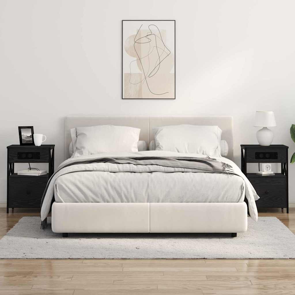 Noční Skříňka 2 Ks Černý Dub 40 X 31 X 60 Cm Kompozitní Dřevo