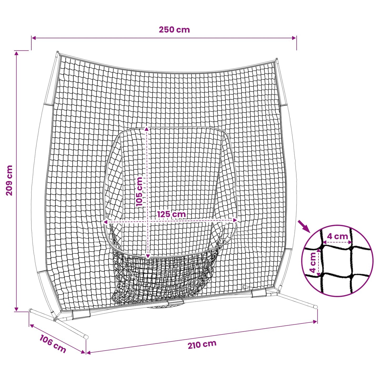 Síť Na Trénink Baseballu Černá 250 X 106 X 209 Cm Polyester