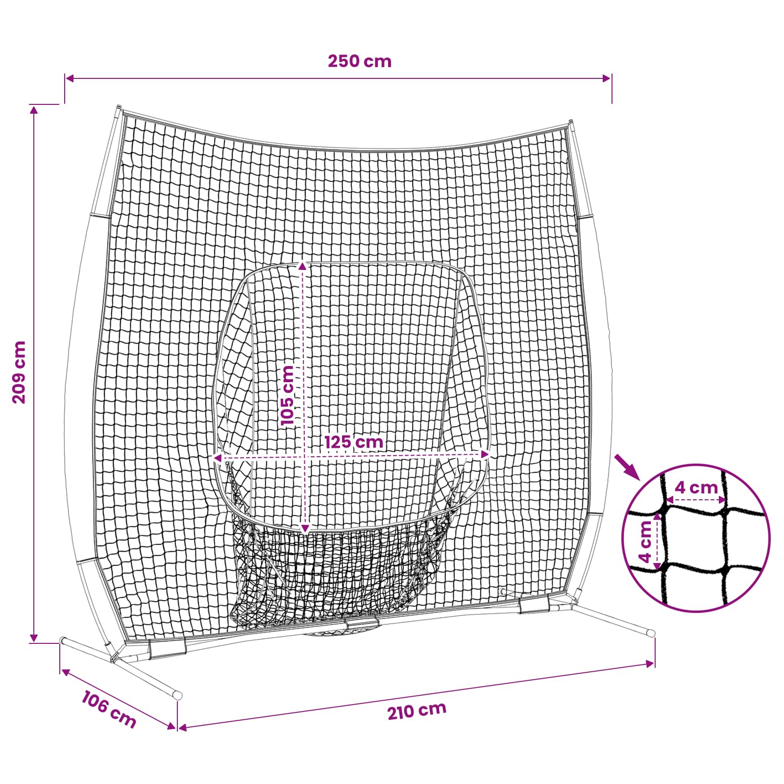 Síť Na Trénink Baseballu Černá 250 X 106 X 209 Cm Polyester