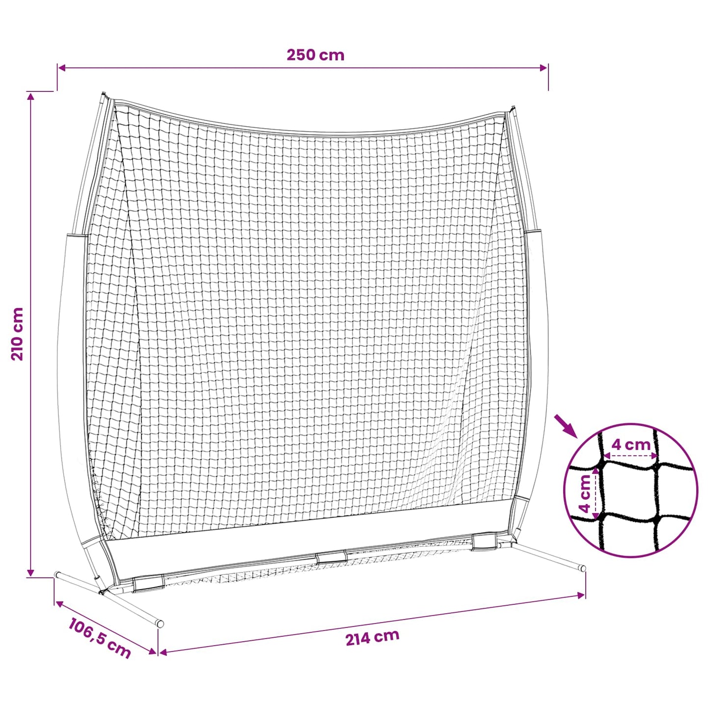 Síť Na Trénink Baseballu Černá 250 X 106,5 X 210 Cm Polyester