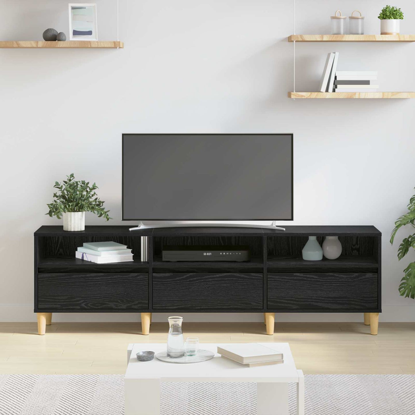 Televizní Skříň 150 X 30 X 45 Cm Černý Dub Kompozitní Dřevo
