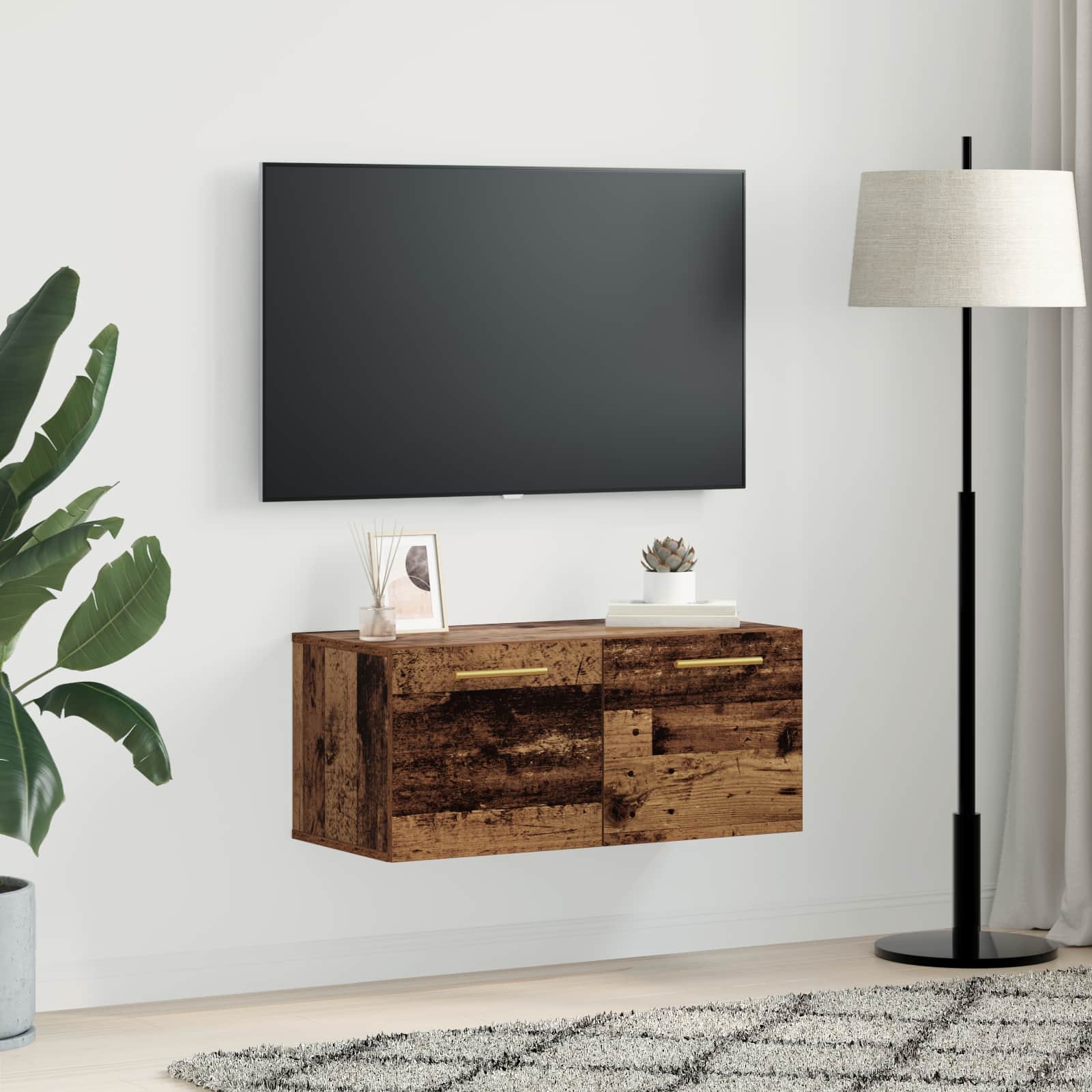 Nástěnná Skříňka 80 X 36.5 X 35 Cm Kompozitní Dřevo Staré Dřevo