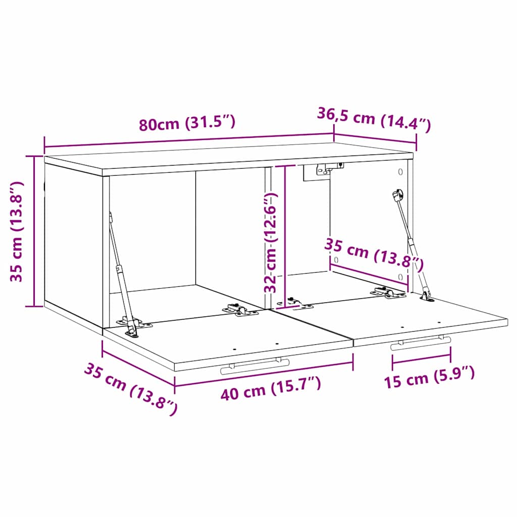 Nástěnná Skříňka 80 X 36.5 X 35 Cm Kompozitní Dřevo Staré Dřevo