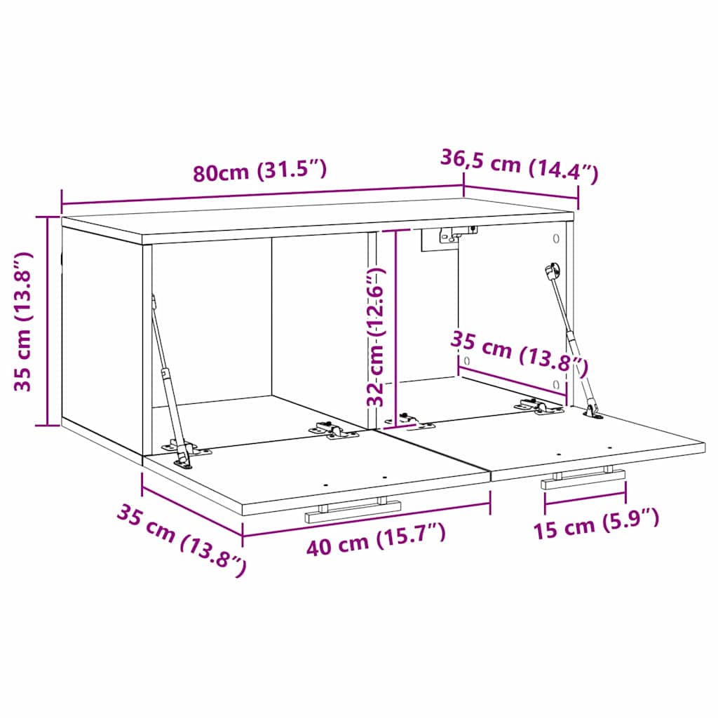 Nástěnná Skříňka 80 X 36.5 X 35 Cm Kompozitní Dřevo Staré Dřevo