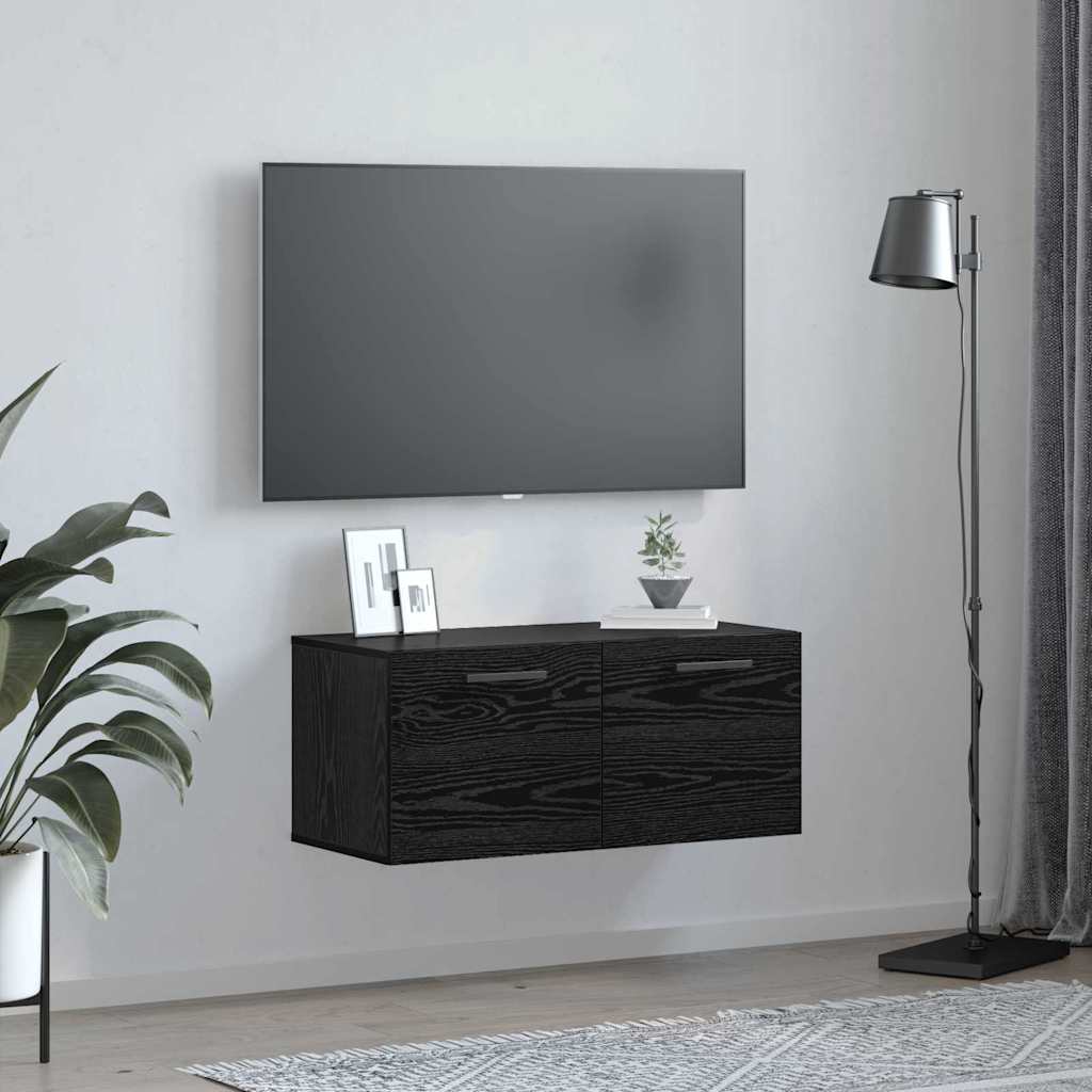 Nástěnná Skříňka 80 X 36.5 X 35 Cm Kompozitní Dřevo Černý Dub