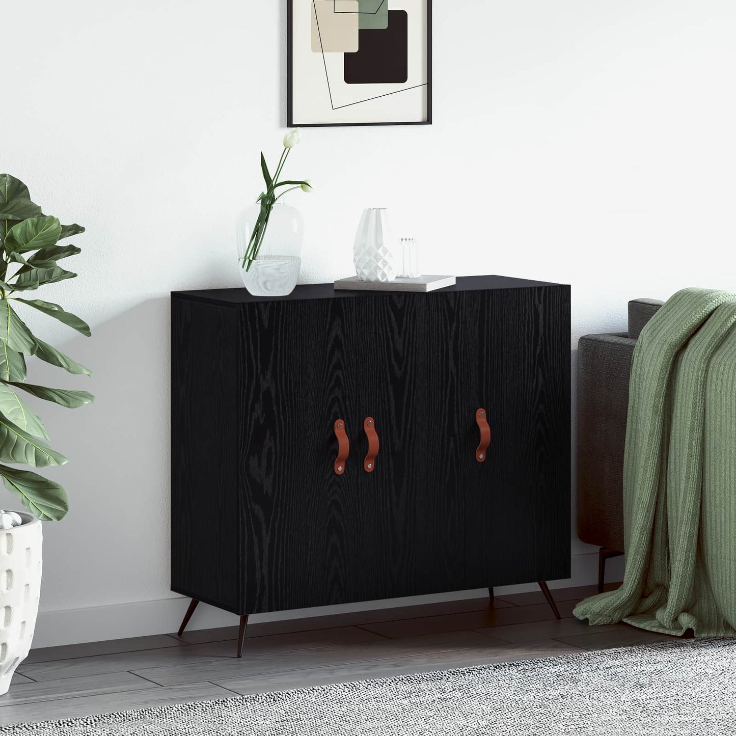 Servírovací Skříň Černý Dub 89,5 X 34 X 80 Cm Kompozitní Dřevo