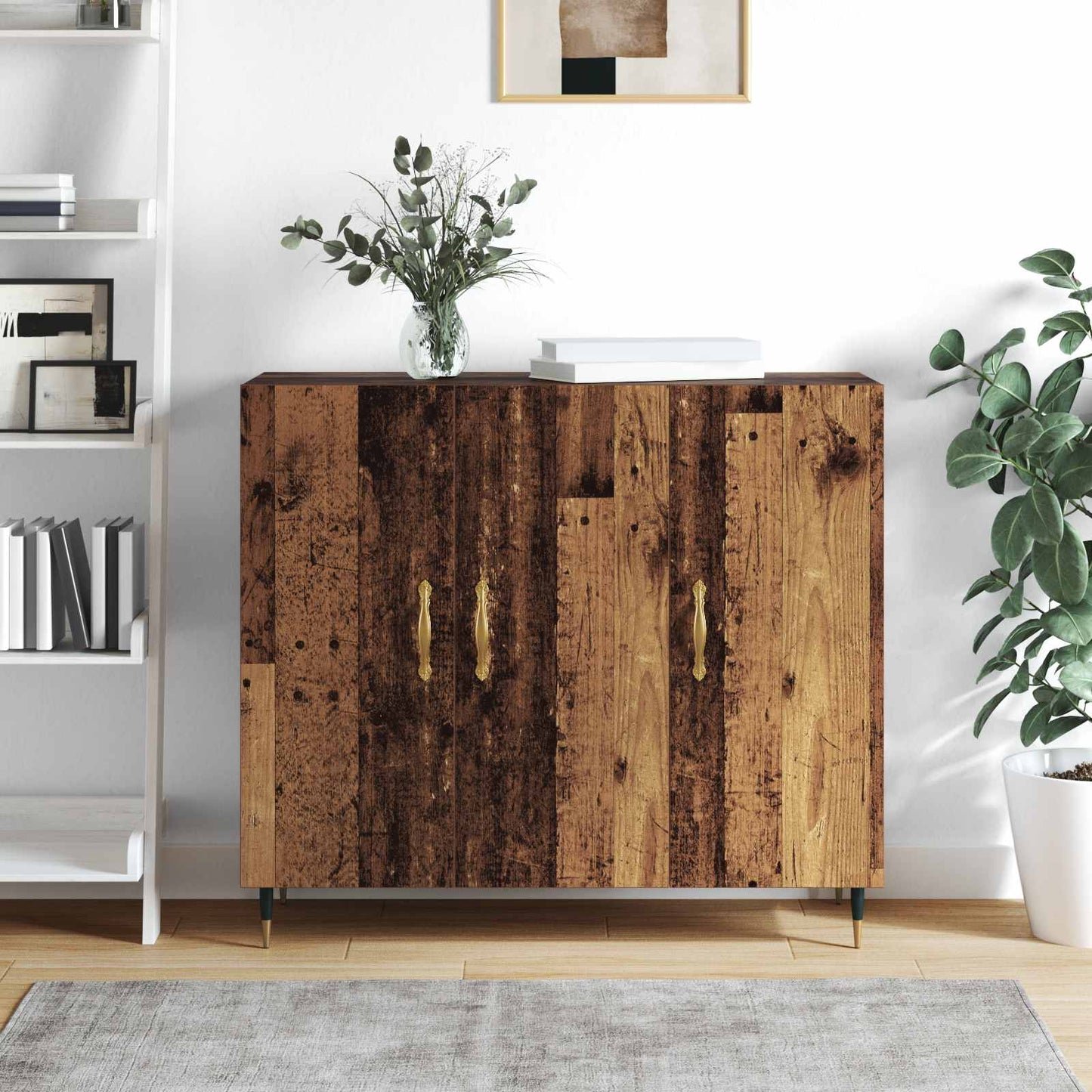 Servírovací Skříň Staré Dřevo 90 X 34 X 80 Cm Kompozitní Dřevo