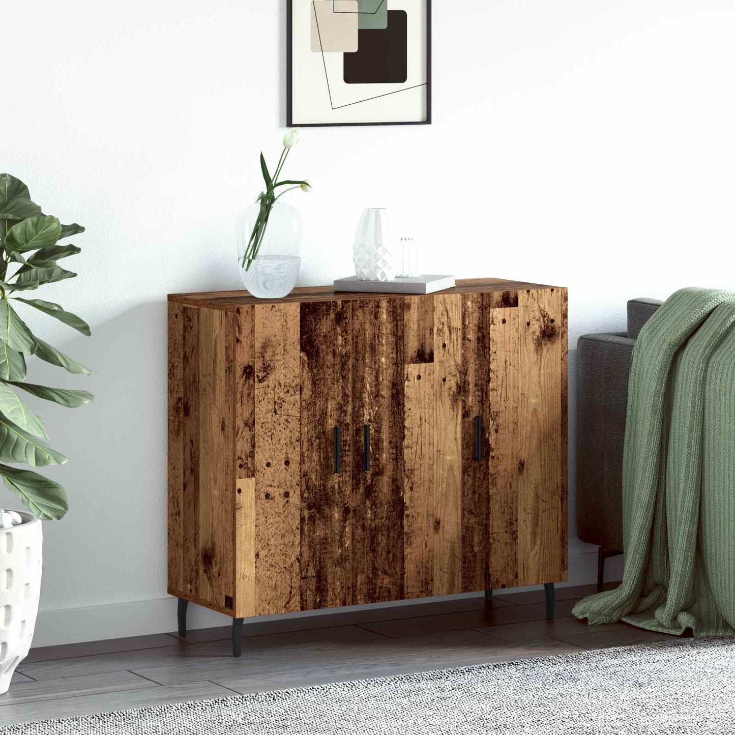 Servírovací Skříň Staré Dřevo 90 X 34 X 80 Cm Kompozitní Dřevo