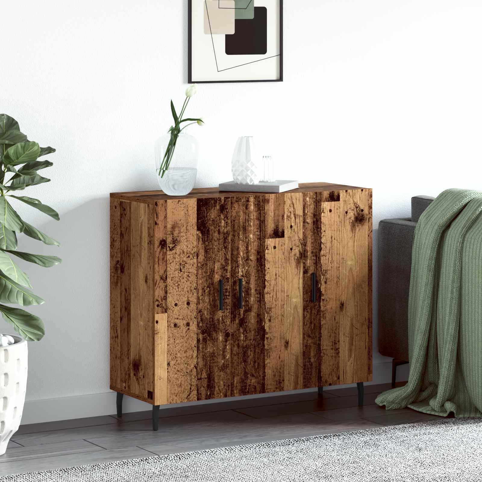 Servírovací Skříň Staré Dřevo 90 X 34 X 80 Cm Kompozitní Dřevo