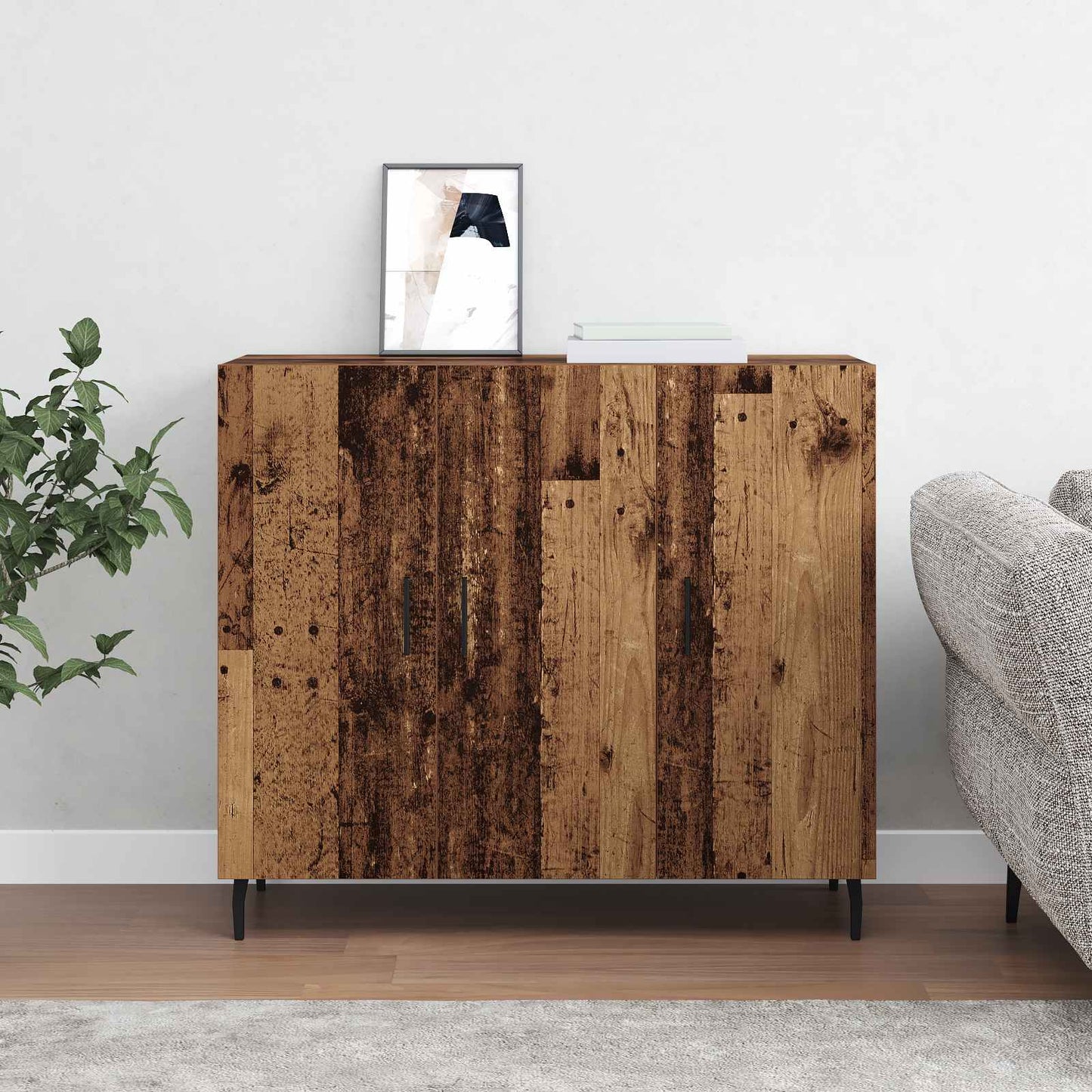 Servírovací Skříň Staré Dřevo 90 X 34 X 80 Cm Kompozitní Dřevo