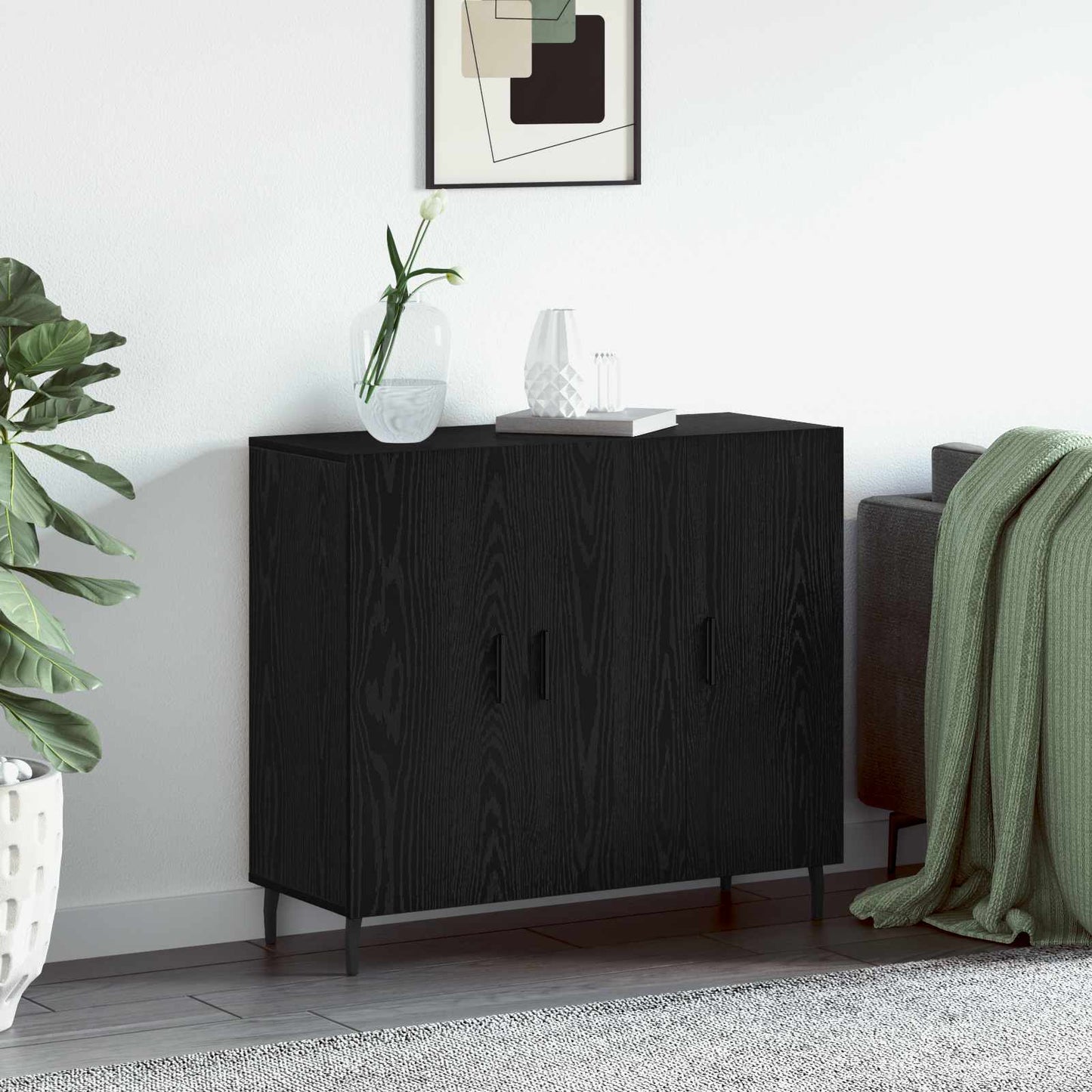 Servírovací Skříň Černý Dub 90 X 34 X 80 Cm Kompozitní Dřevo