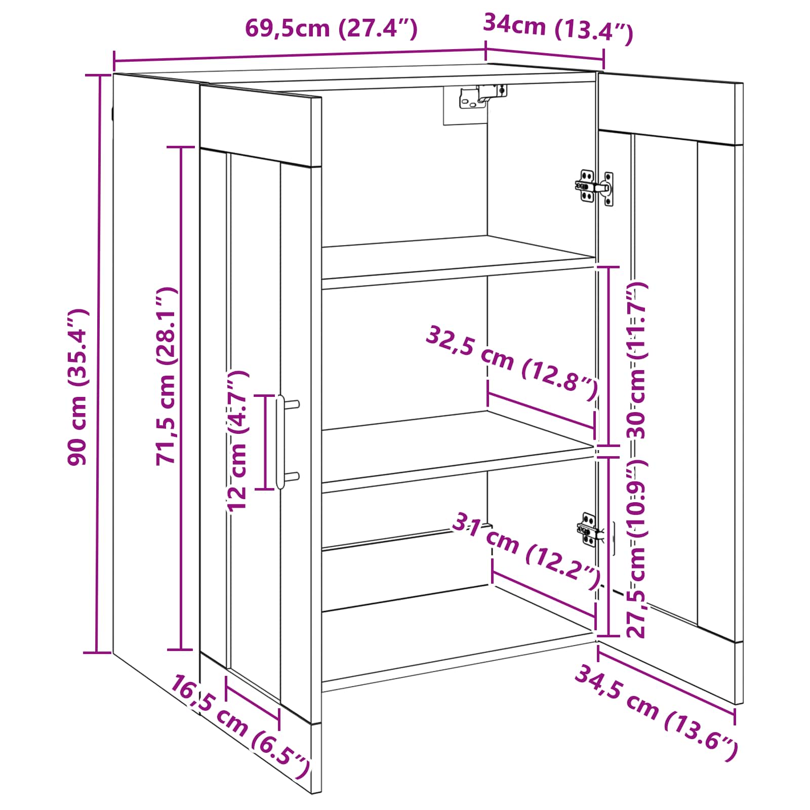 Servírovací Skříň Černý Dub 69,5 X 34 X 90 Cm Kompozitní Dřevo