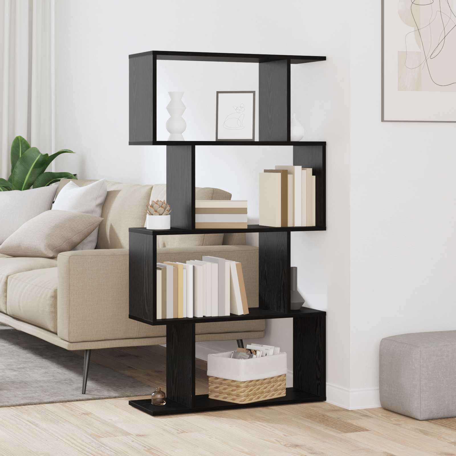 Knihovna 4 Úrovní 70 X 24 X 129 Cm Kompozitní Dřevo Černý Dub