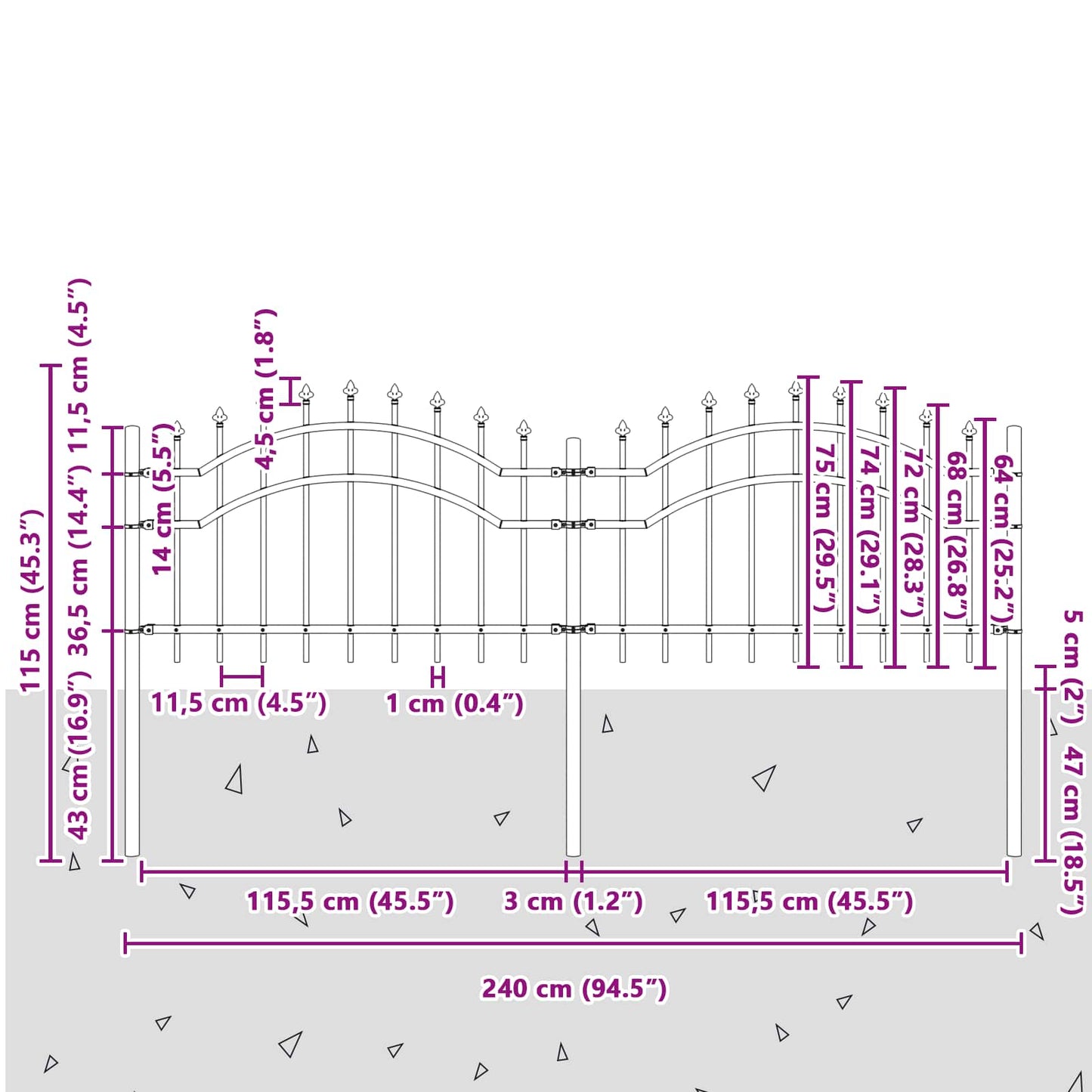Zahradní Plot Woerden 240 X 115 Cm Práškově Lakovaná Ocel Šedá