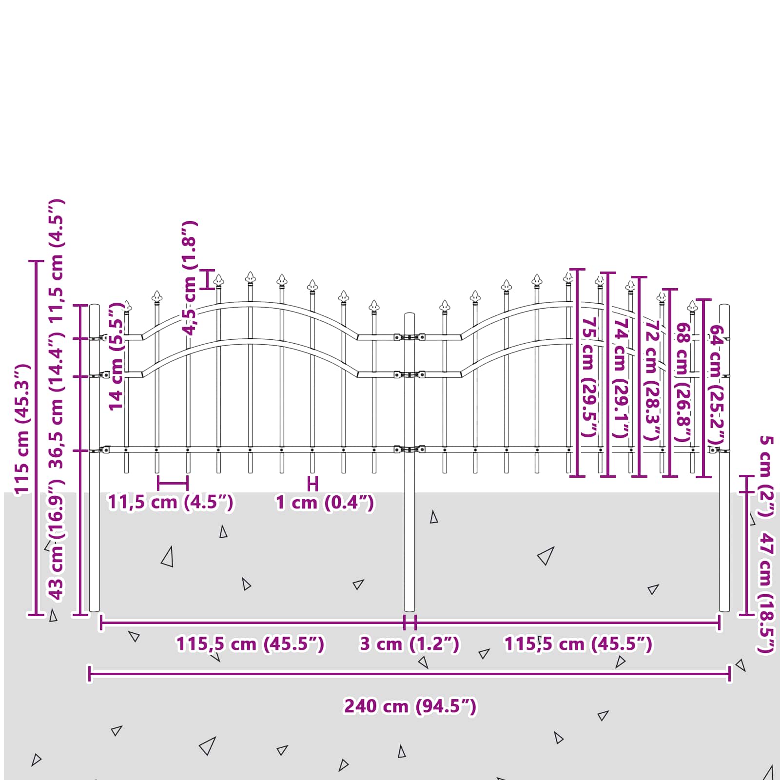 Zahradní Plot Woerden 240 X 115 Cm Práškově Lakovaná Ocel Šedá