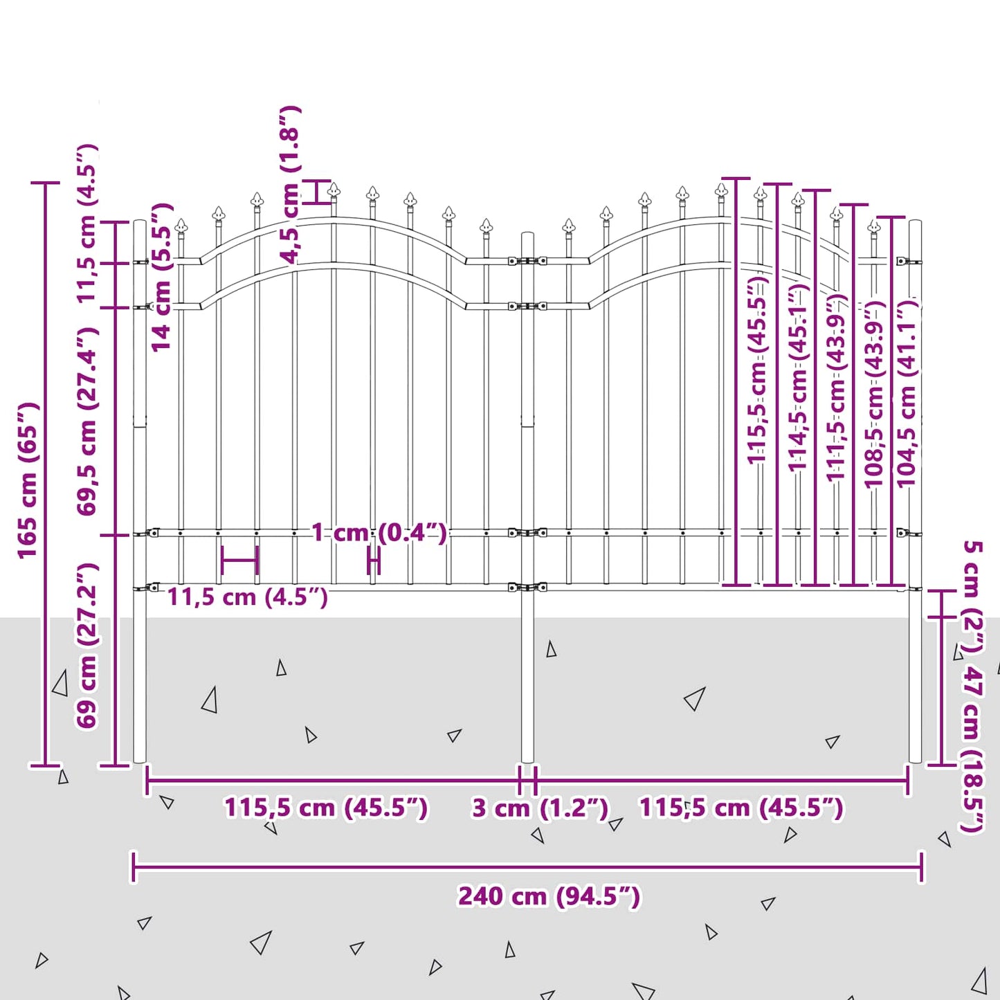 Zahradní Plot Woerden 240 X 165 Cm Práškově Lakovaná Ocel Šedá