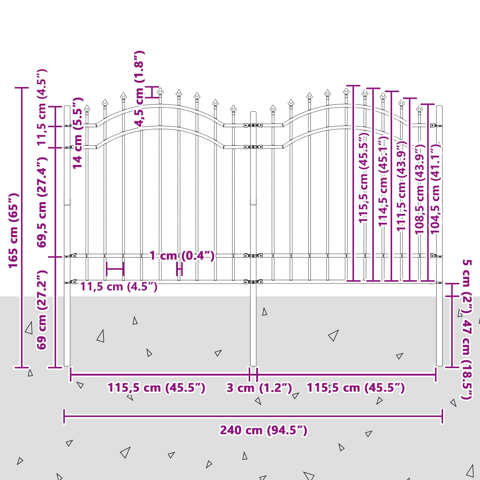 Zahradní Plot Woerden 240 X 165 Cm Práškově Lakovaná Ocel Šedá
