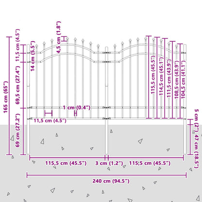 Zahradní Plot Woerden 240 X 165 Cm Práškově Lakovaná Ocel Šedá