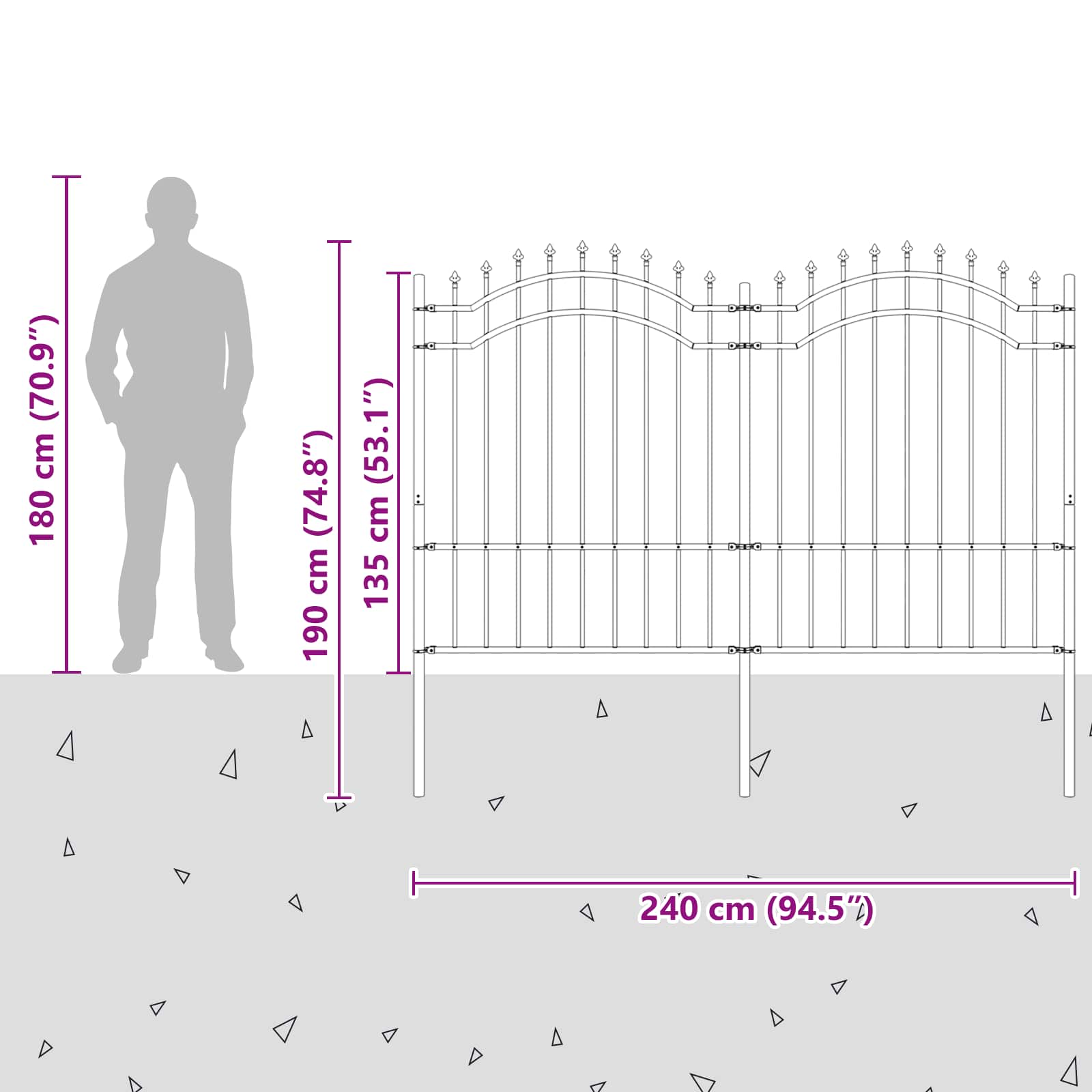 Zahradní Plot Woerden 240 X 190 Cm Práškově Lakovaná Ocel Šedá