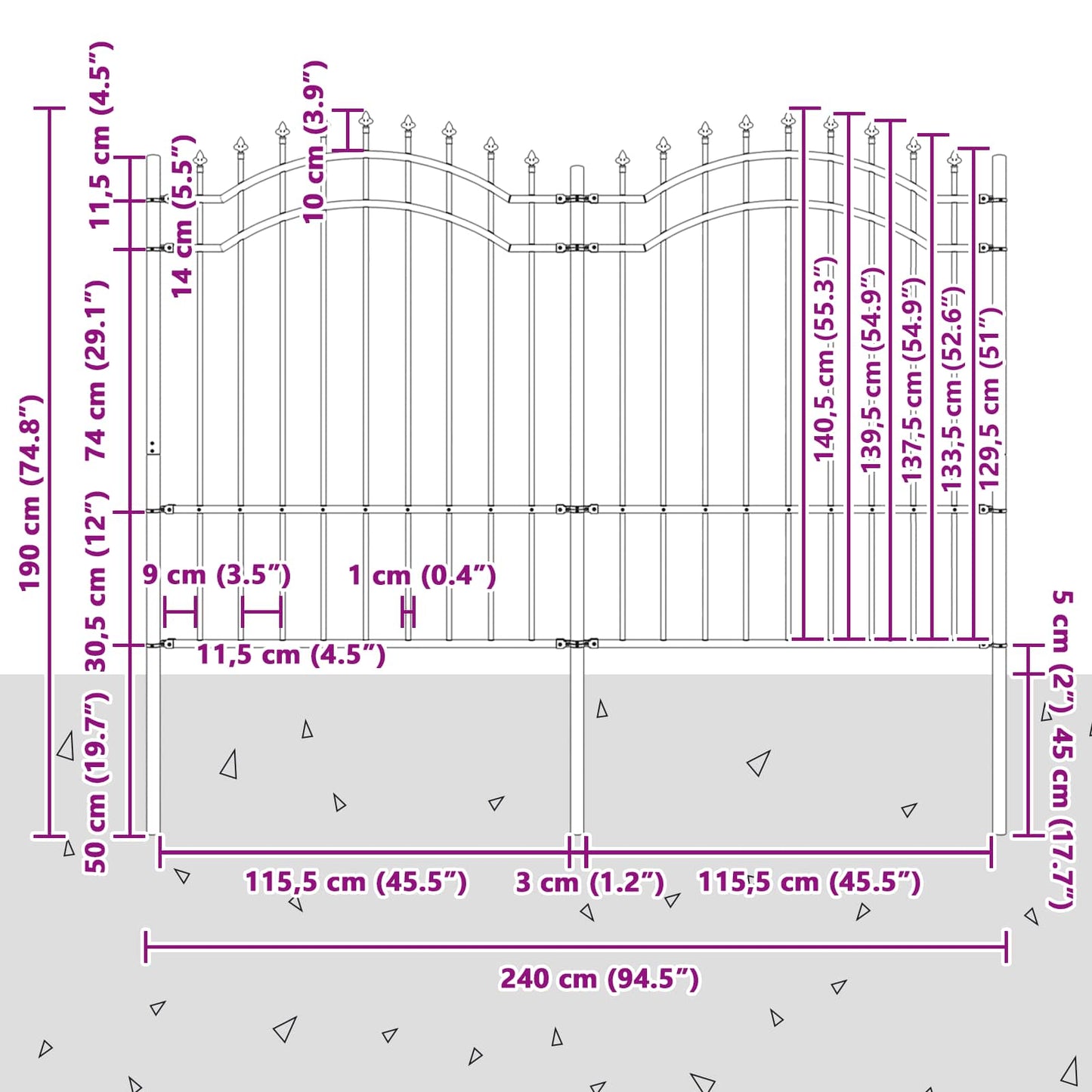 Zahradní Plot Woerden 240 X 190 Cm Práškově Lakovaná Ocel Šedá
