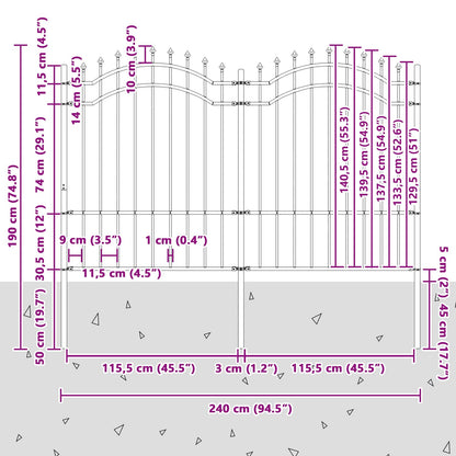 Zahradní Plot Woerden 240 X 190 Cm Práškově Lakovaná Ocel Šedá