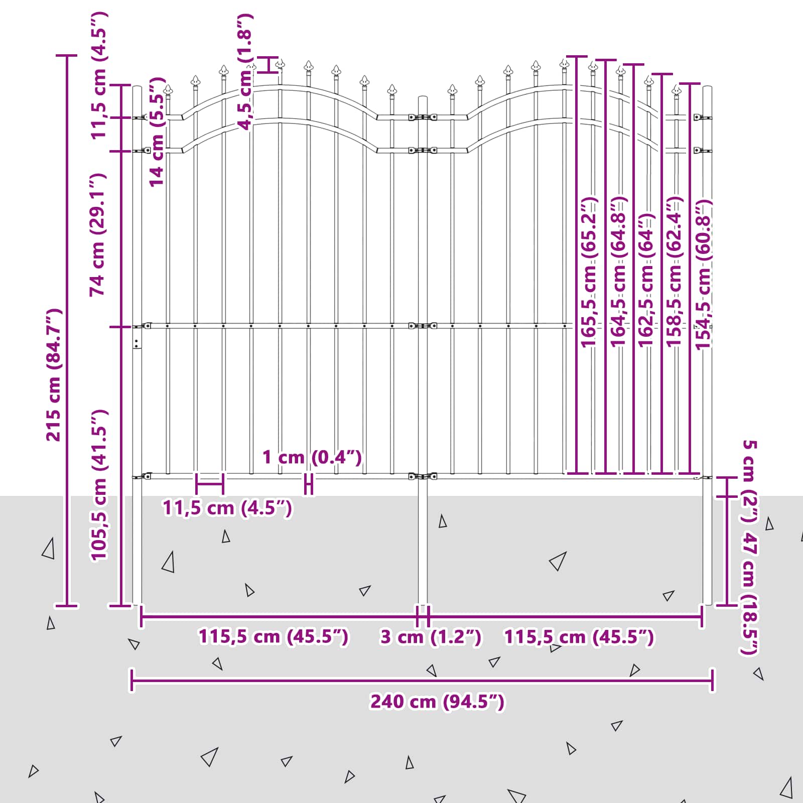 Zahradní Plot Woerden 240 X 215 Cm Práškově Lakovaná Ocel Šedá